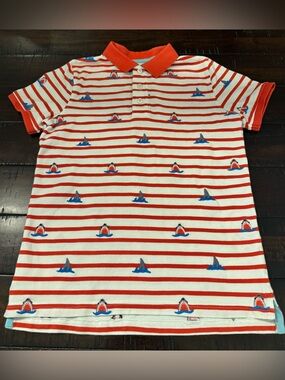 BODEN Boys Embroidered Sharks Pique Polo, Size: 11-12yrs 152cm